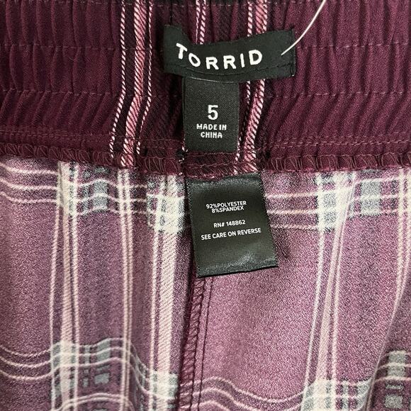 NWT Torrid Purple Plaid Wide Leg Pants Plus Size 5 5X No Belt - Picture 5 of 5